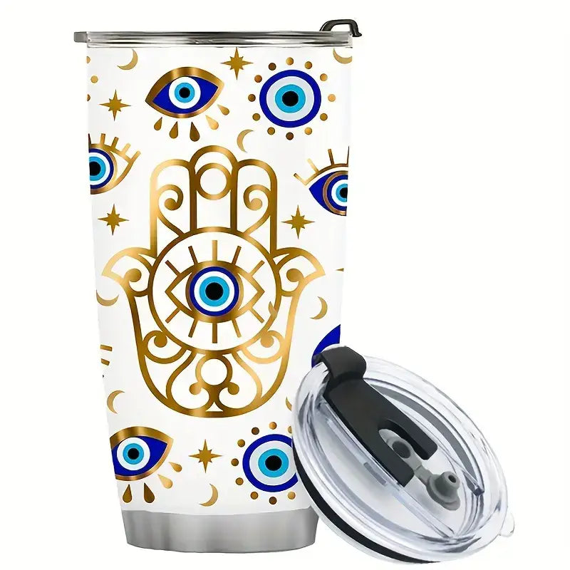 🧿☕ 20oz Stainless Steel Insulated Coffee Mug with Lid – Evil Eye Protection On-the-Go! ✨ - Drinking Vessels