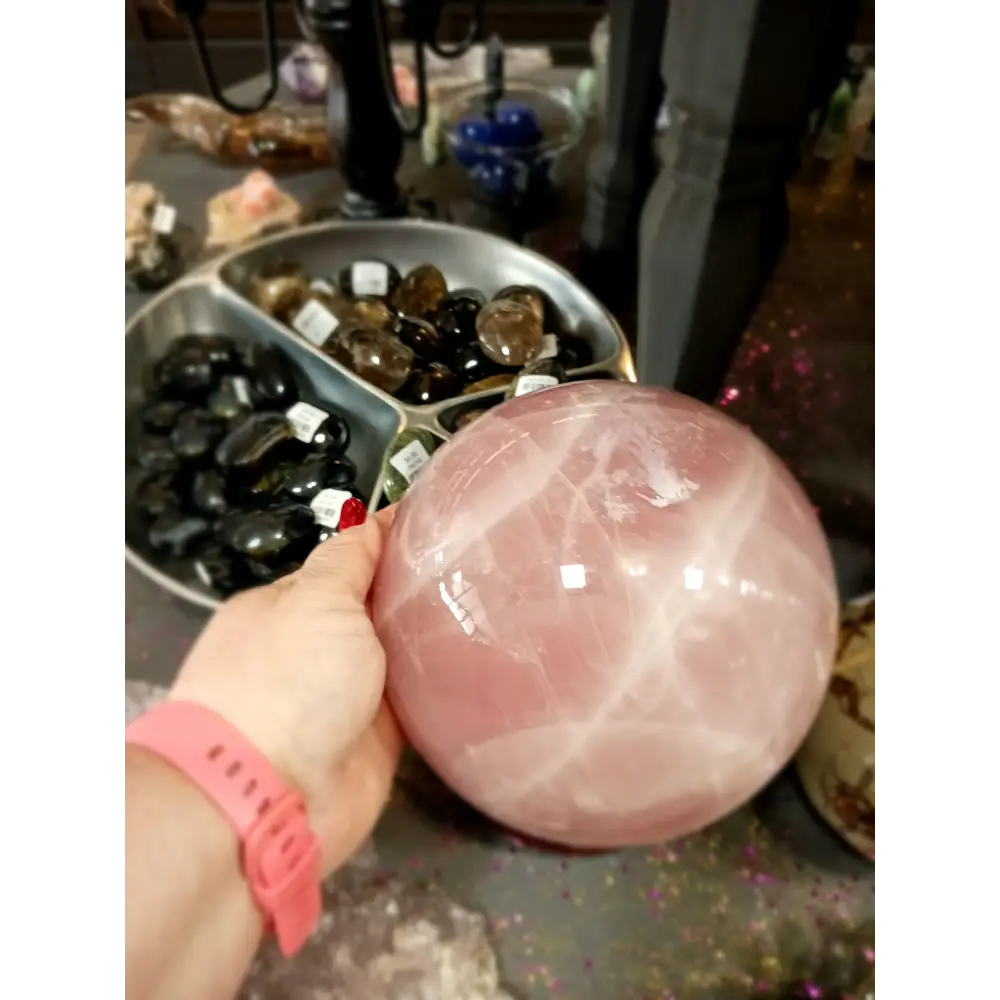 7’’ Huge Gorgeous Rose Quartz Sphere – Heart Chakra Healing Crystal | The Mystical Moons