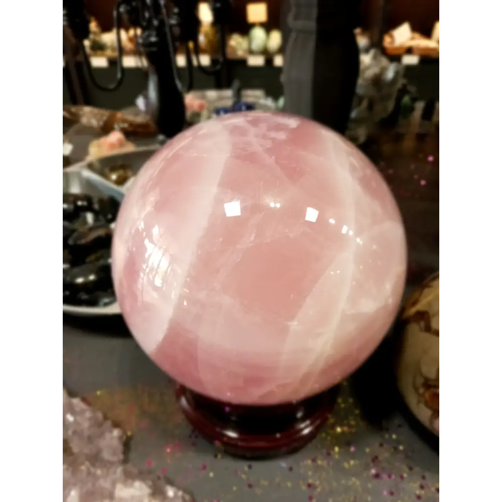 7’’ Huge Gorgeous Rose Quartz Sphere – Heart Chakra Healing Crystal | The Mystical Moons