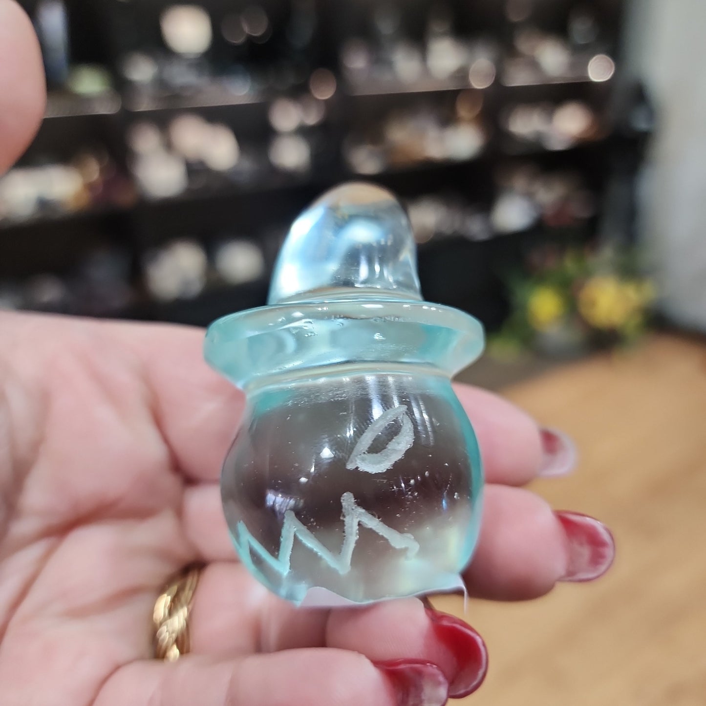 🎃🧙♀️ Aqua Obsidian Pumpkin with Witches Hat – Spooky Whimsy Protection and Magical Energy! ✨ - Aqua Obsidian Pumpkin