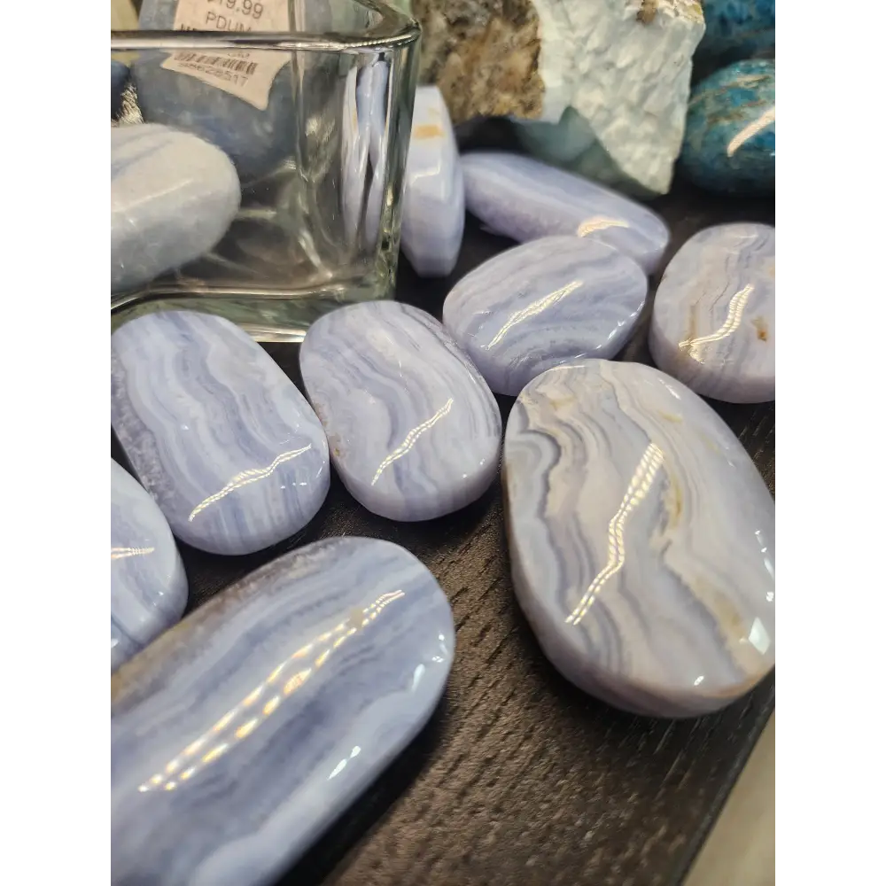 💙✨ Blue Lace Agate Palmstones (Medium) – Calming & Soothing Energy Stones! 🌬️ - PALM