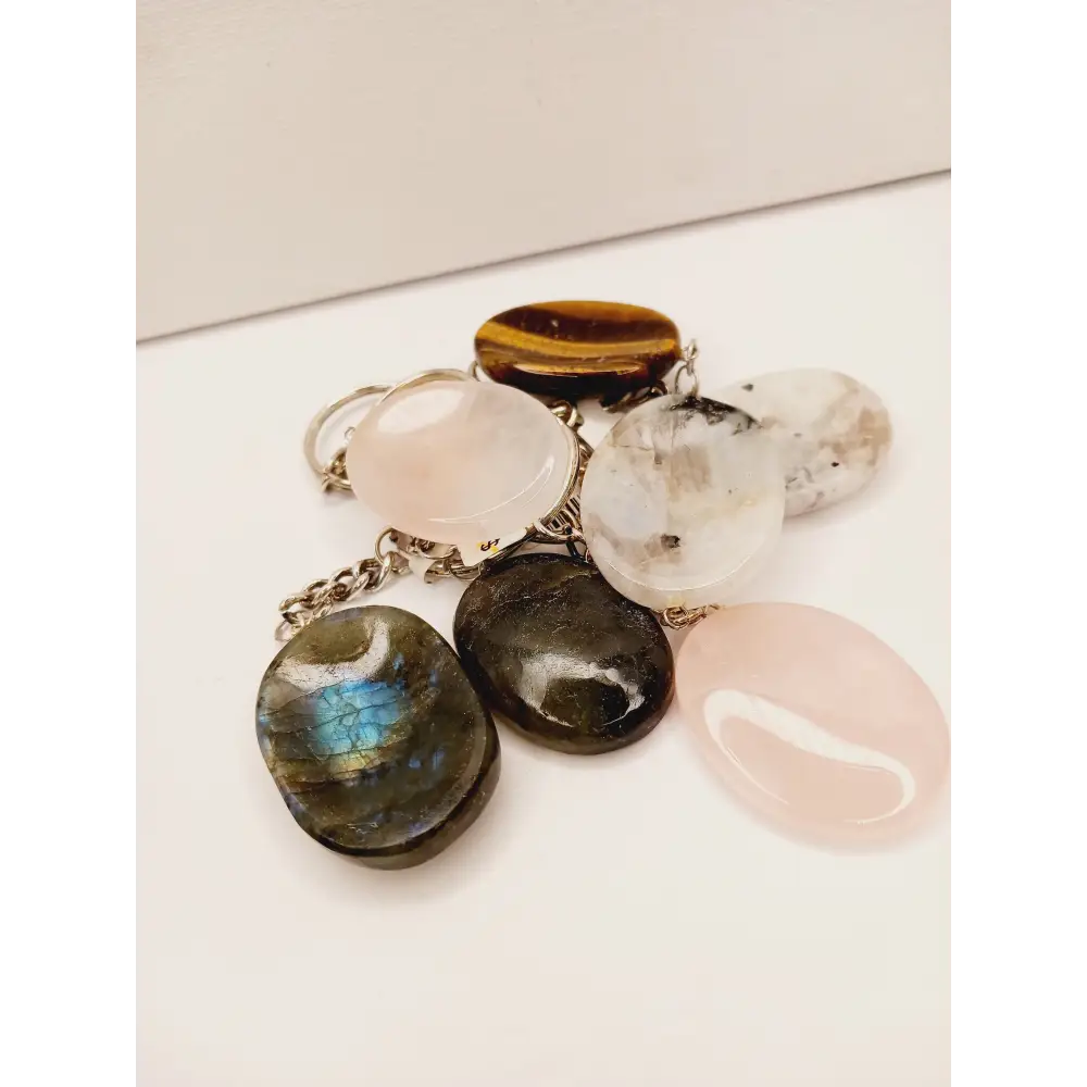 🔑✨ Crystal Worry Stone Keychain – Calming Energy On the Go! 🌙 - Jewelry