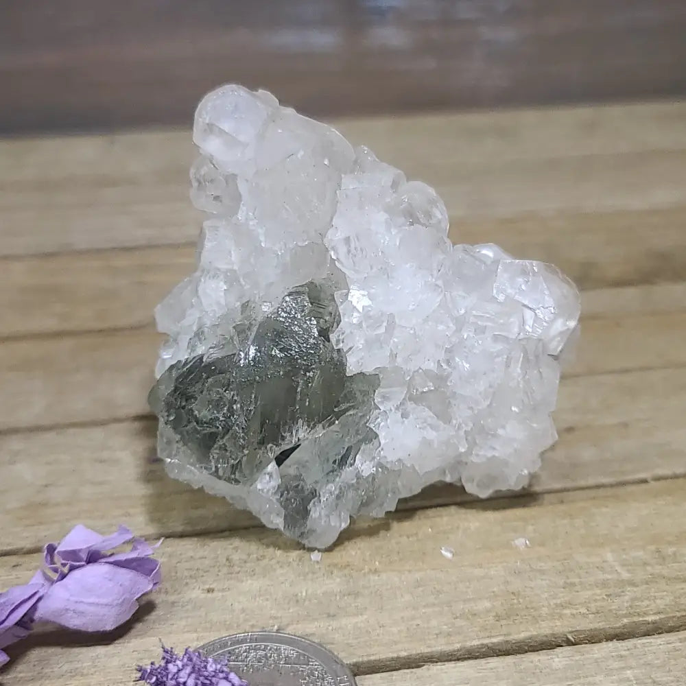 Diamond Calcite Natural Clusters on Green Apophyllite - 4 - Specimens