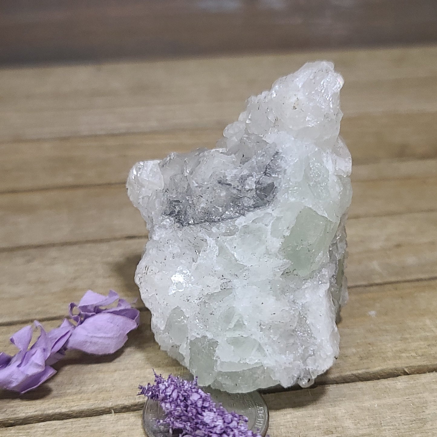 Diamond Calcite Natural Clusters on Green Apophyllite - 5 - Specimens