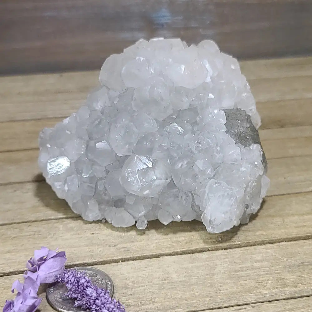 Diamond Calcite Natural Clusters on Green Apophyllite - 11 - Specimens
