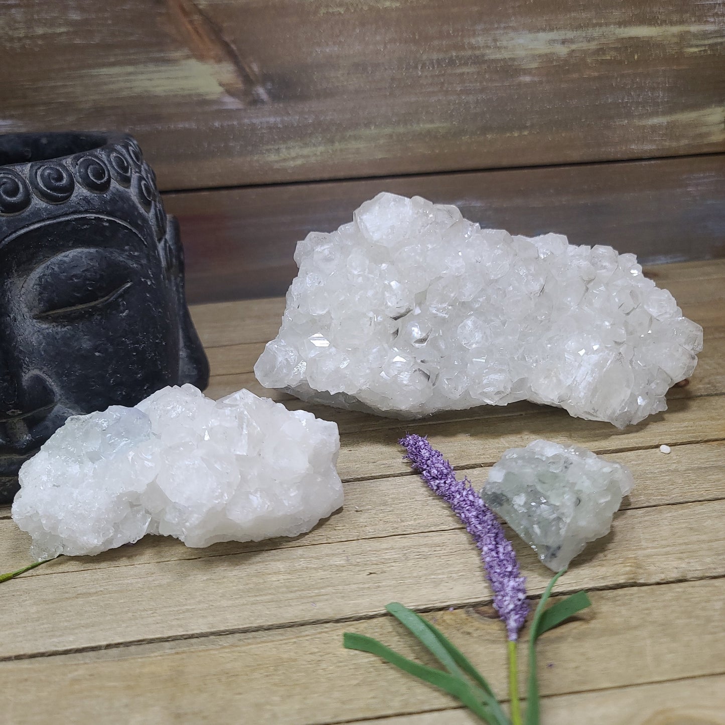 Diamond Calcite Natural Clusters on Green Apophyllite - Specimens
