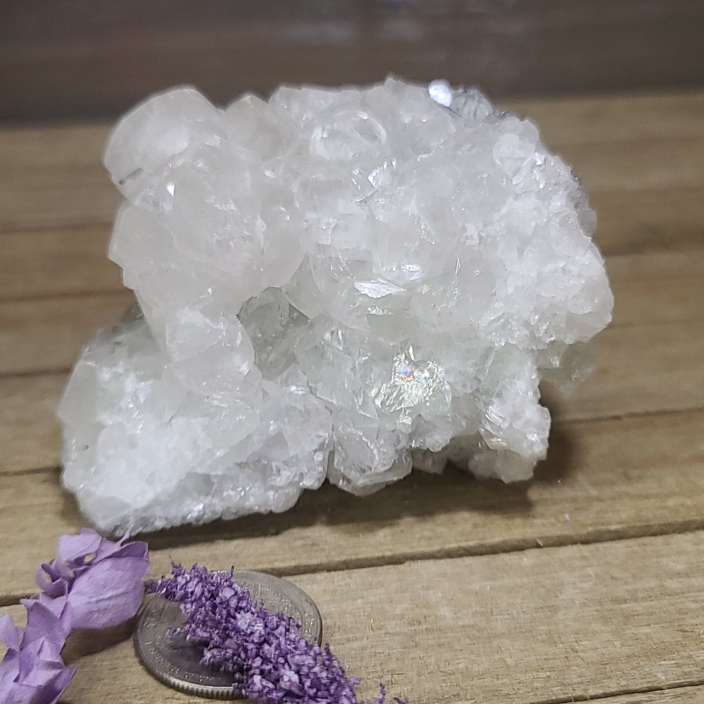 Diamond Calcite Natural Clusters on Green Apophyllite - 9 - Specimens