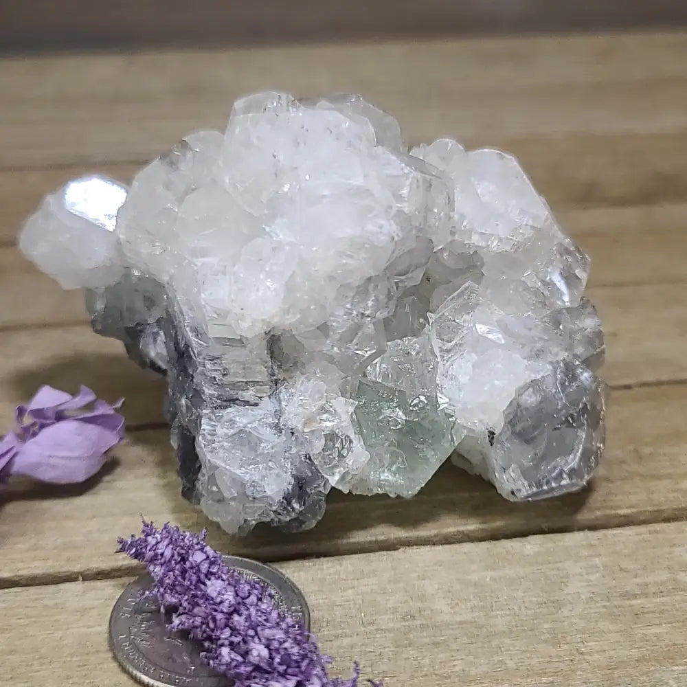 Diamond Calcite Natural Clusters on Green Apophyllite - 6 - Specimens