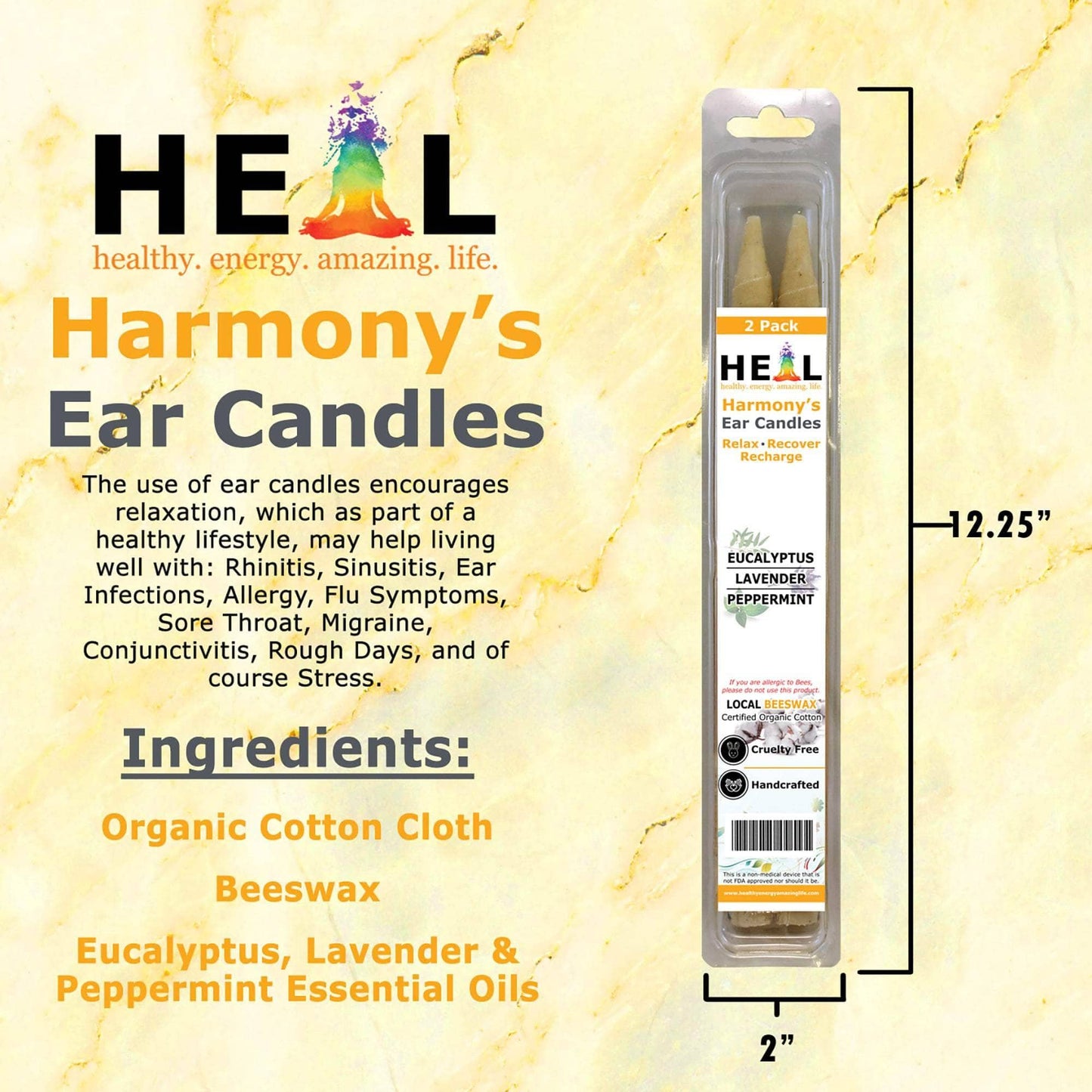 🕯️🌿 Eucalyptus Lavender & Peppermint Beeswax Ear Candles – 2-Pack – Refresh Relax & Renew! ✨ - Candles & Accessories