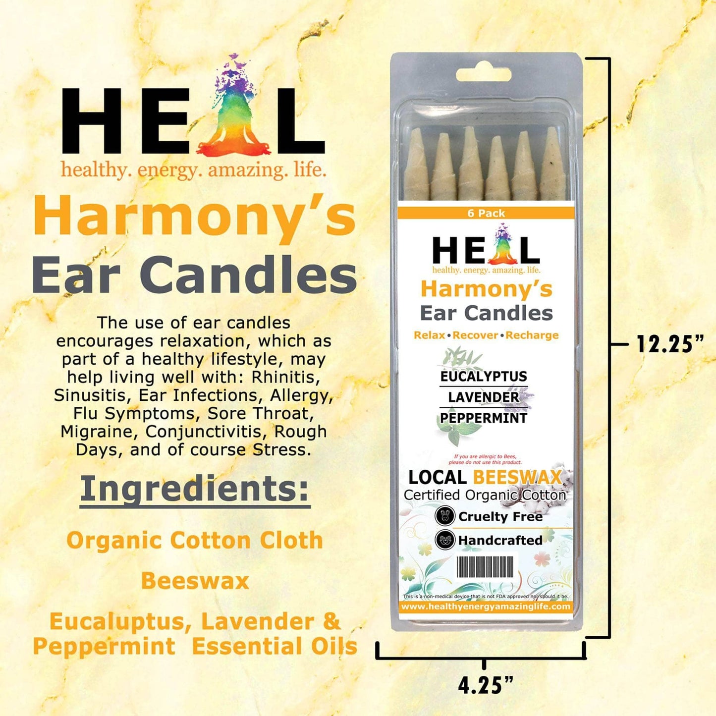 🕯️🌿 Eucalyptus Lavender & Peppermint Beeswax Ear Candles – 2-Pack – Refresh Relax & Renew! ✨ - Candles & Accessories