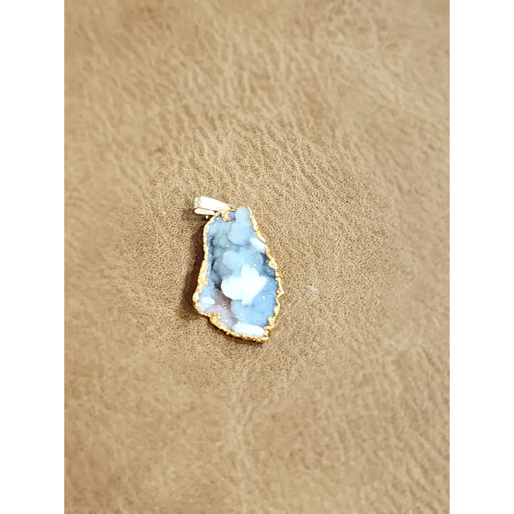💙✨ Gold & Blue Chalcedony Druzy Pendant – Radiant Calm & Mystical Glam! 🌟 - Jewelry