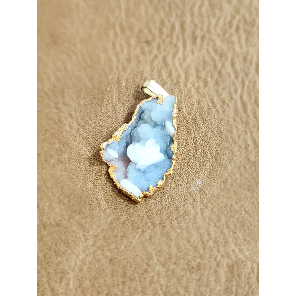 💙✨ Gold & Blue Chalcedony Druzy Pendant – Radiant Calm & Mystical Glam! 🌟 - Jewelry