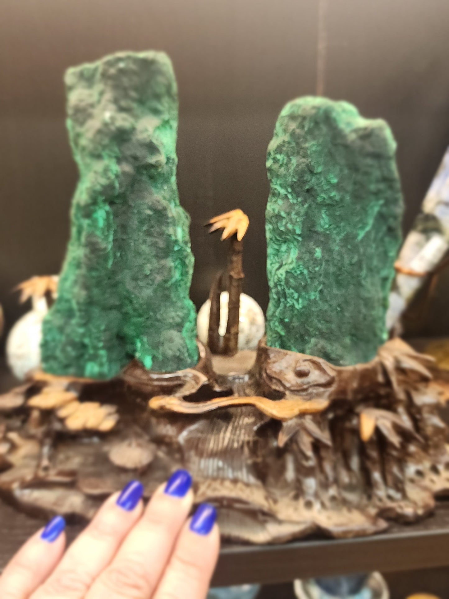 š“š Gorgeous Double Malachite Tower Specimen with Palm Tree Scenery ā Natureās Artistry & Heart Healing! ⨠- Specimens