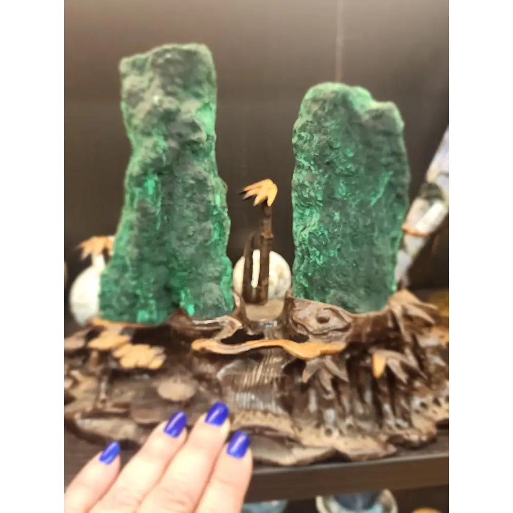š“š Gorgeous Double Malachite Tower Specimen with Palm Tree Scenery ā Natureās Artistry & Heart Healing! ⨠- Specimens