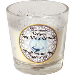 Soy votive candles with embedded gemstones, displayed on a white background. Perfect for intention setting, crystal energy, and sacred ambiance.