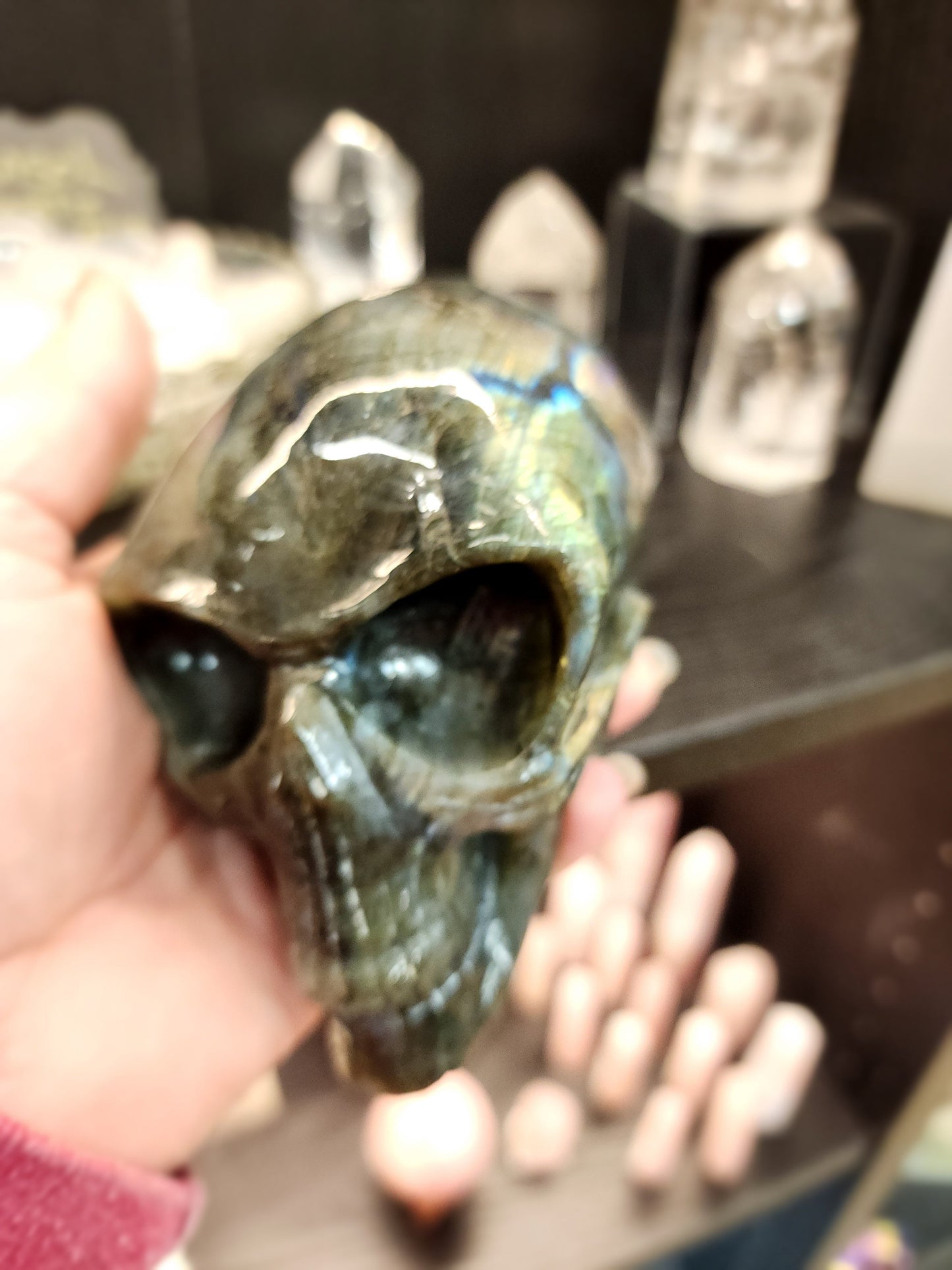 ๐ฝ๐ Labradorite Alien Skull with Purple Flash โ 7โโ Long 4โโ Tall โ Cosmic Mystique & Intuitive Power! ๐ - Carvings