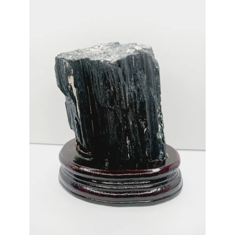 🖤🌳 Large Black Tourmaline on Wood Stand – Protection Grounding and Bold Energy ✨ - Specimens