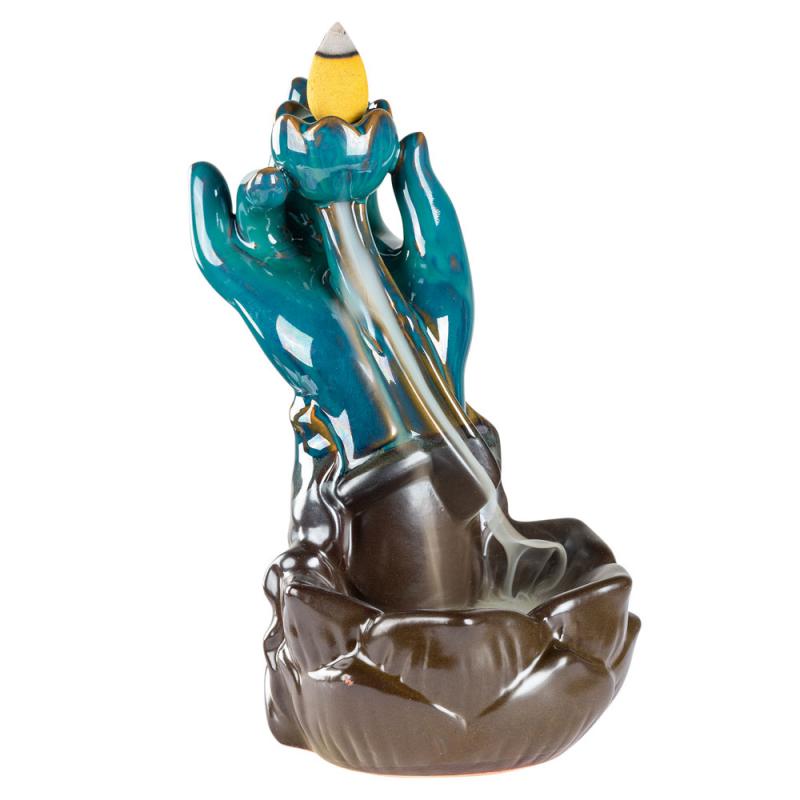 🪷🤲 Large Mudra Hand with Lotus Backflow Cone Burner – Sacred Flow Spiritual Serenity and Ritual Beauty! ✨