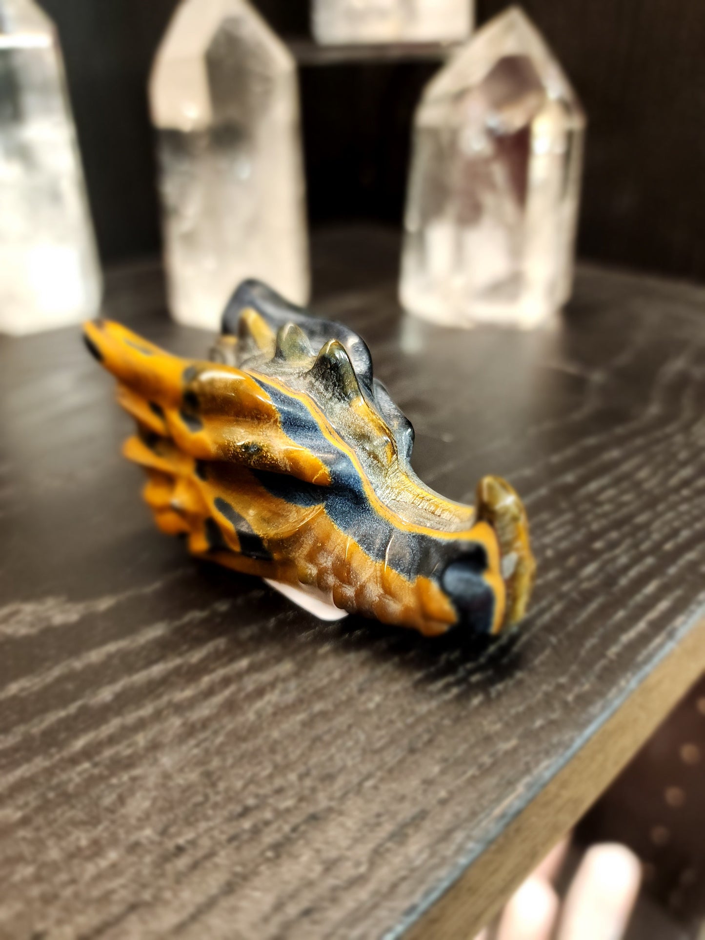 🐉✨ Mixed Material Crystal Dragon Heads – 3’’ – Mystical Guardians & Unique Energy Blends! 🌈 - Tigers Eye - Carvings