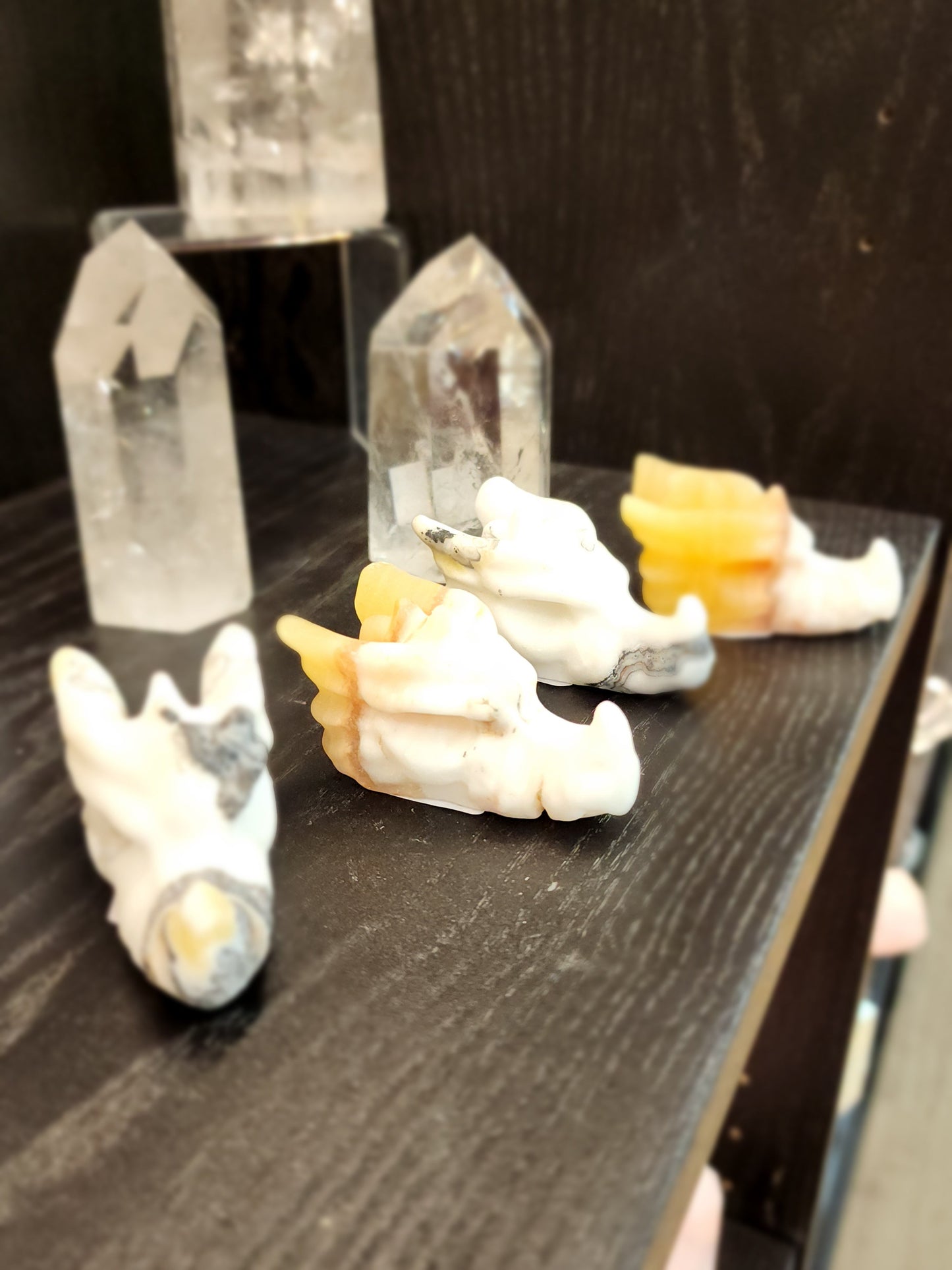 🐉✨ Mixed Material Crystal Dragon Heads – 3’’ – Mystical Guardians & Unique Energy Blends! 🌈 - Banded Orange Calcite