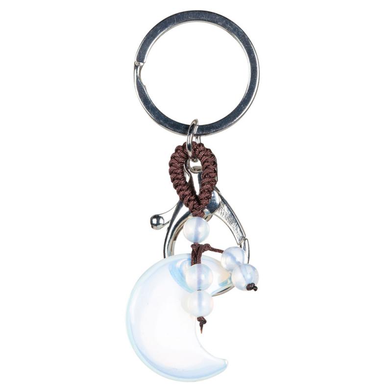 🌙🔑 Moon Keychains with Assorted Stones – Celestial Charm Crystal Energy and Everyday Magic! ✨ - Opalite-Aura- Rainbow