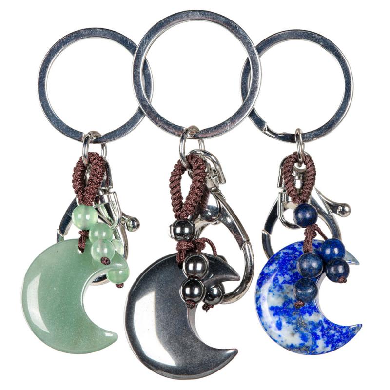🌙🔑 Moon Keychains with Assorted Stones – Celestial Charm Crystal Energy and Everyday Magic! ✨