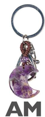 🌙🔑 Moon Keychains with Assorted Stones – Celestial Charm Crystal Energy and Everyday Magic! ✨ - Amethsyt-Purple