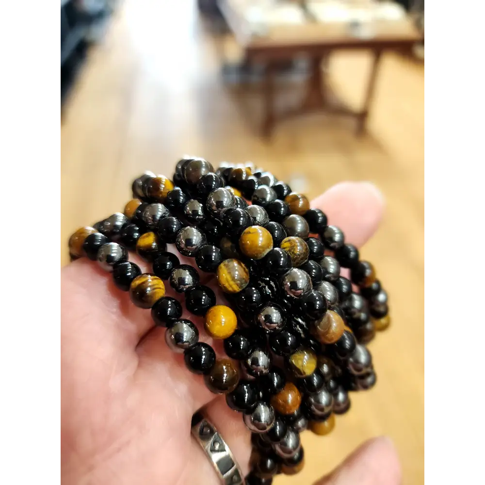 PROTECTION š 6mm Obsidian Terahertz Tigerās Eye Bracelet ⨠- OMC BRACELETS