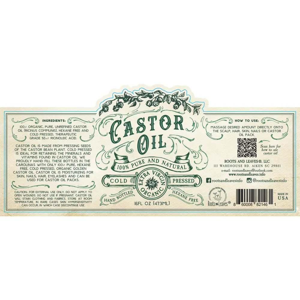 Organic Cold Pressed Castor Oil Hexane Free USA bottled: 2 oz - Herbs & Accessories