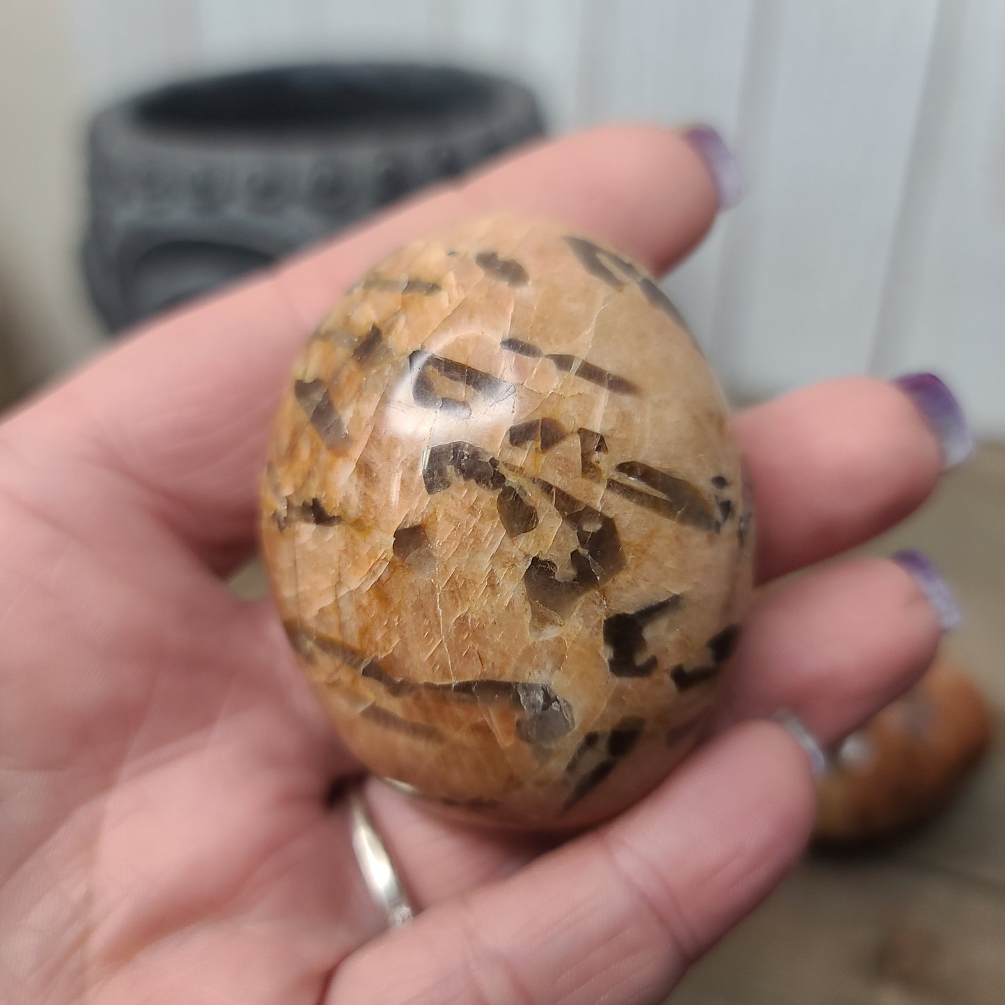 Peach Moonstone with Smokey Quartz Inclusions - PALM