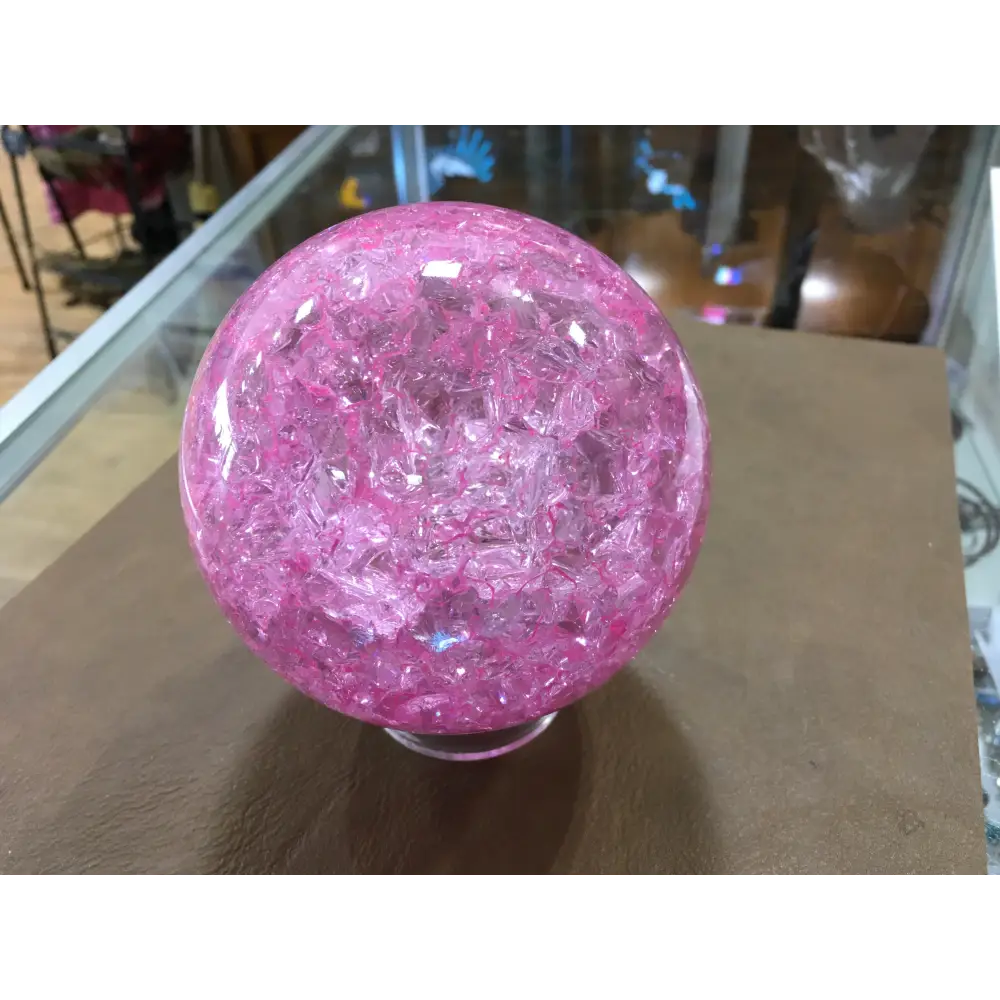 🌸✨ Pink Glass Crackle Sphere – Radiant Energy & Elegant Transformation! 💖 - Spheres