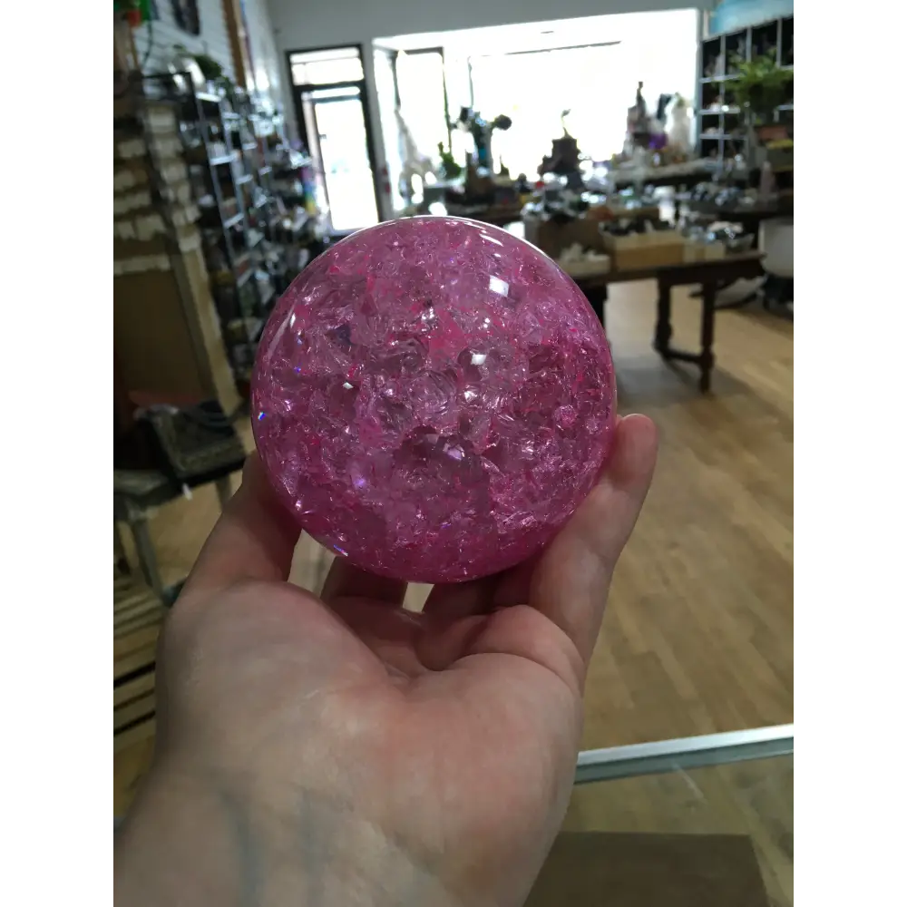 🌸✨ Pink Glass Crackle Sphere – Radiant Energy & Elegant Transformation! 💖 - Spheres