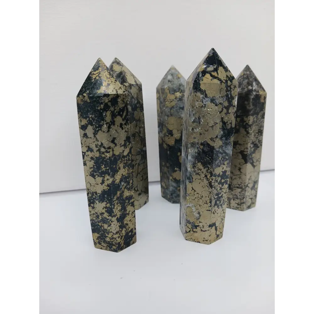 ✨🖤 Pyrite with Black Quartz Tower 3.75 to 4 Inch – Manifestation Protection and Magnetic Abundance 🖤✨ - Towers