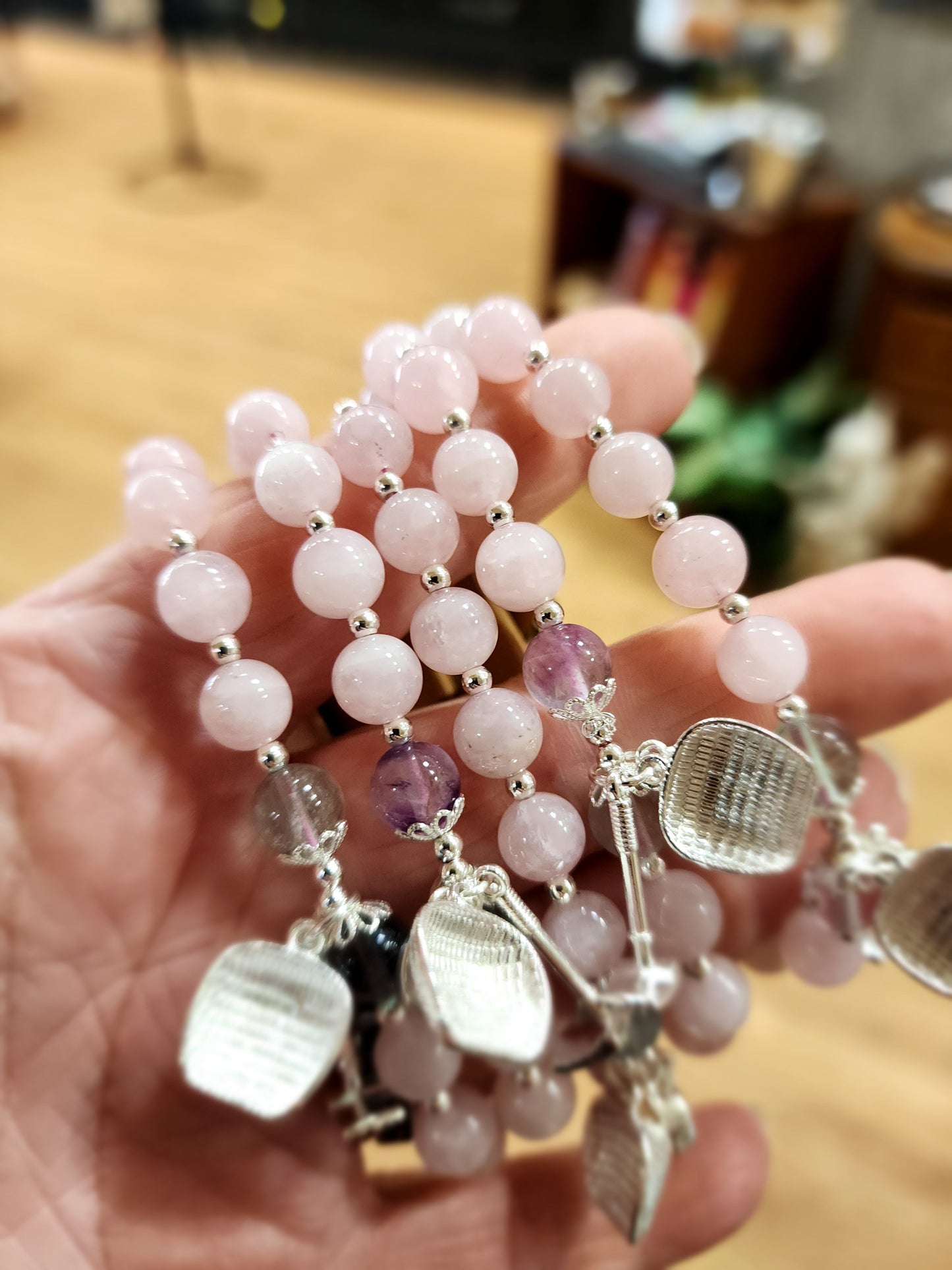 🌸 Rose Quartz Amethyst and Fluorite Bracelet with Adjustable Slide Chain ✨ - OMC BRACELETS