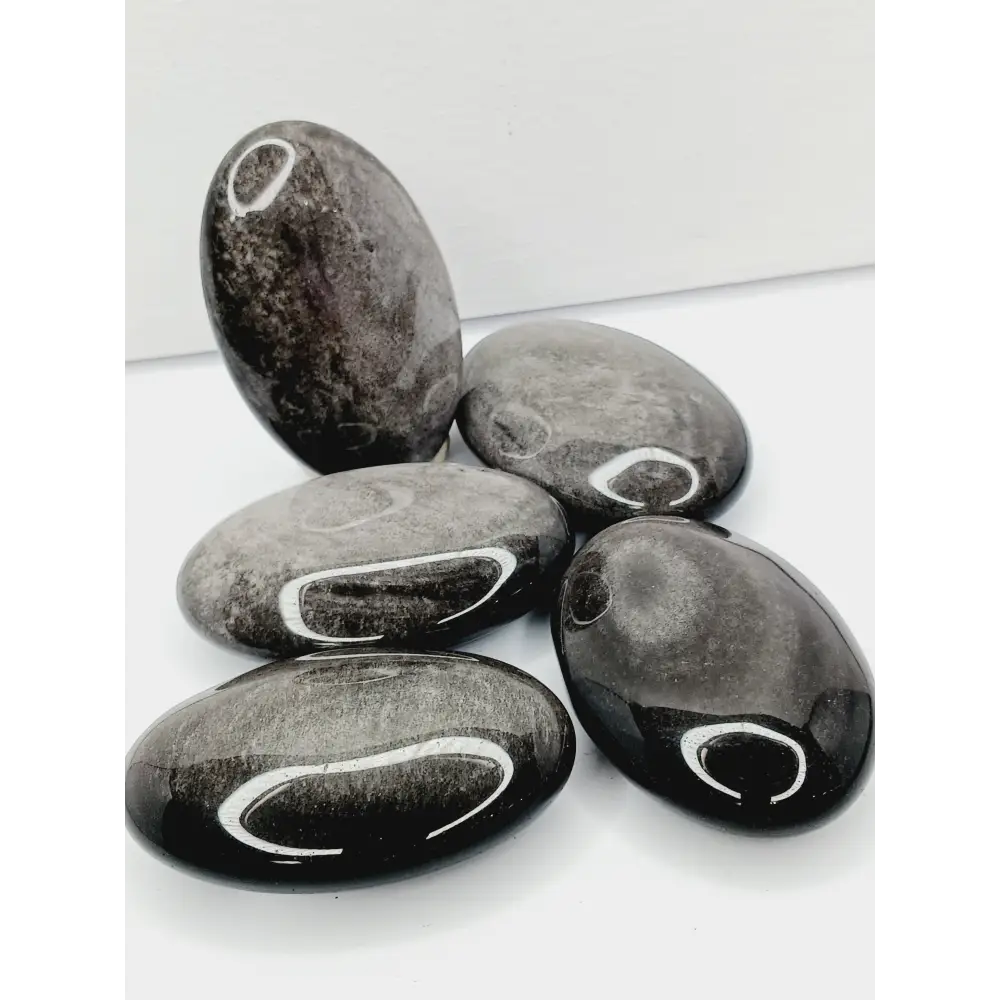 🌟🖤 Silver Sheen Obsidian Palmstone – Reflection and Protection ✨ - PALM