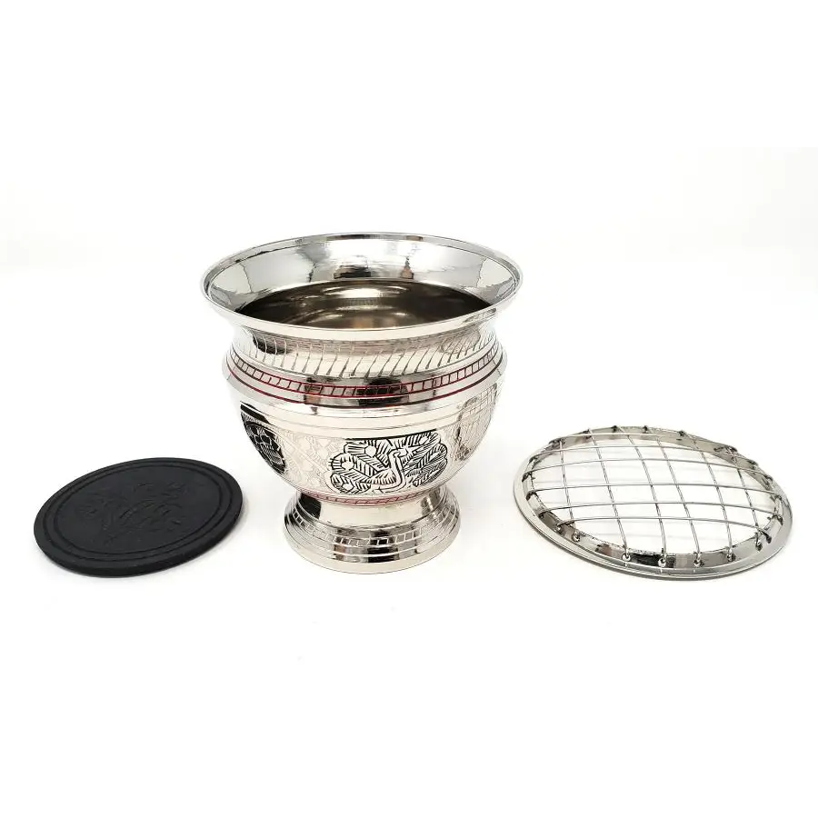 Silvertone Peacock Carved Brass Screen Charcoal Burner w/Coaster - Incense & Burners