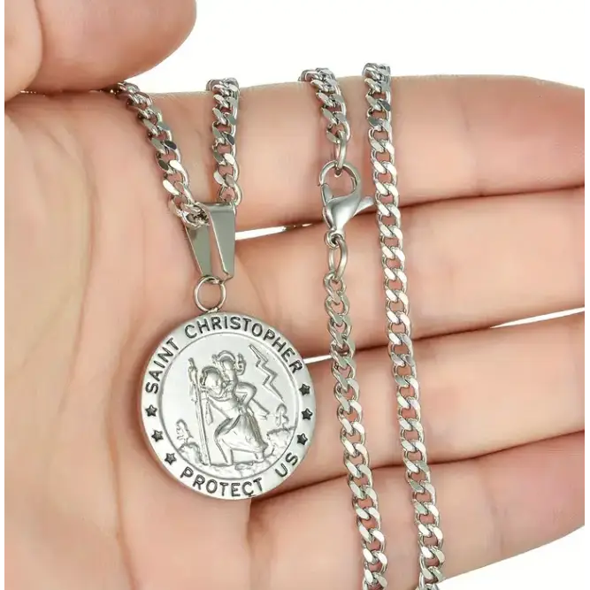 St. Christopher Medal Stainless Steel Necklace - Jewelry