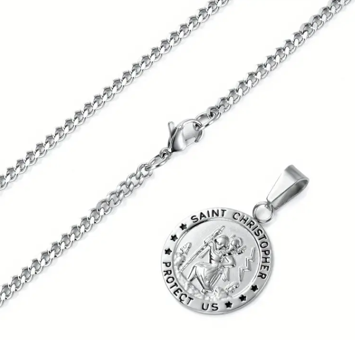 St. Christopher Medal Stainless Steel Necklace - Jewelry
