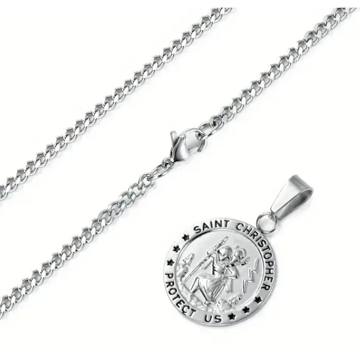 St. Christopher Medal Stainless Steel Necklace - Jewelry