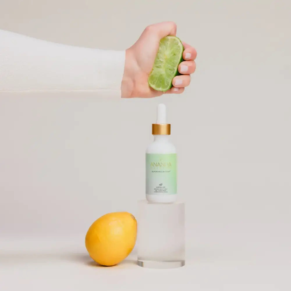 Supershroom Soda by Ananda Elixirs, featuring vibrant label design, displayed on a white background. Perfect for wellness, plant magic, and functional fizz.
