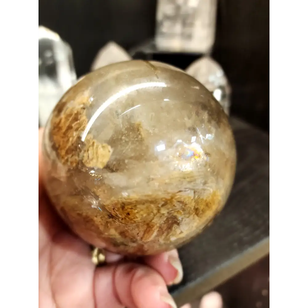 🌈✨ Thousand Layer & Garden Quartz Sphere with Incredible Rainbows – 3.25’’ – Layers of Mystery & Enchantment! 🌿