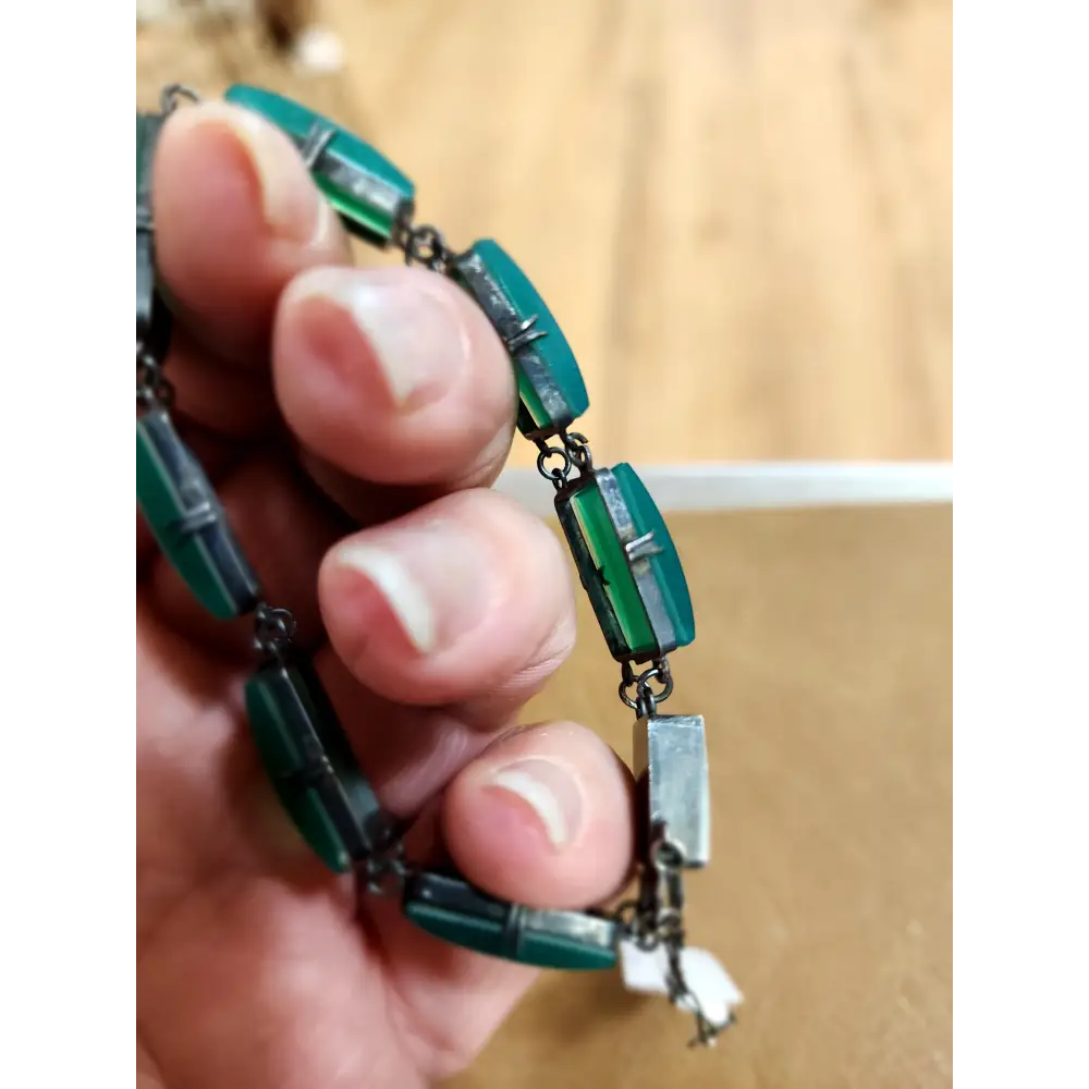 💚✨ Vintage Art Deco Green Chrysoprase Bracelet with Sterling Silver Clasp – Timeless Elegance & Heart Healing Energy! 🌿