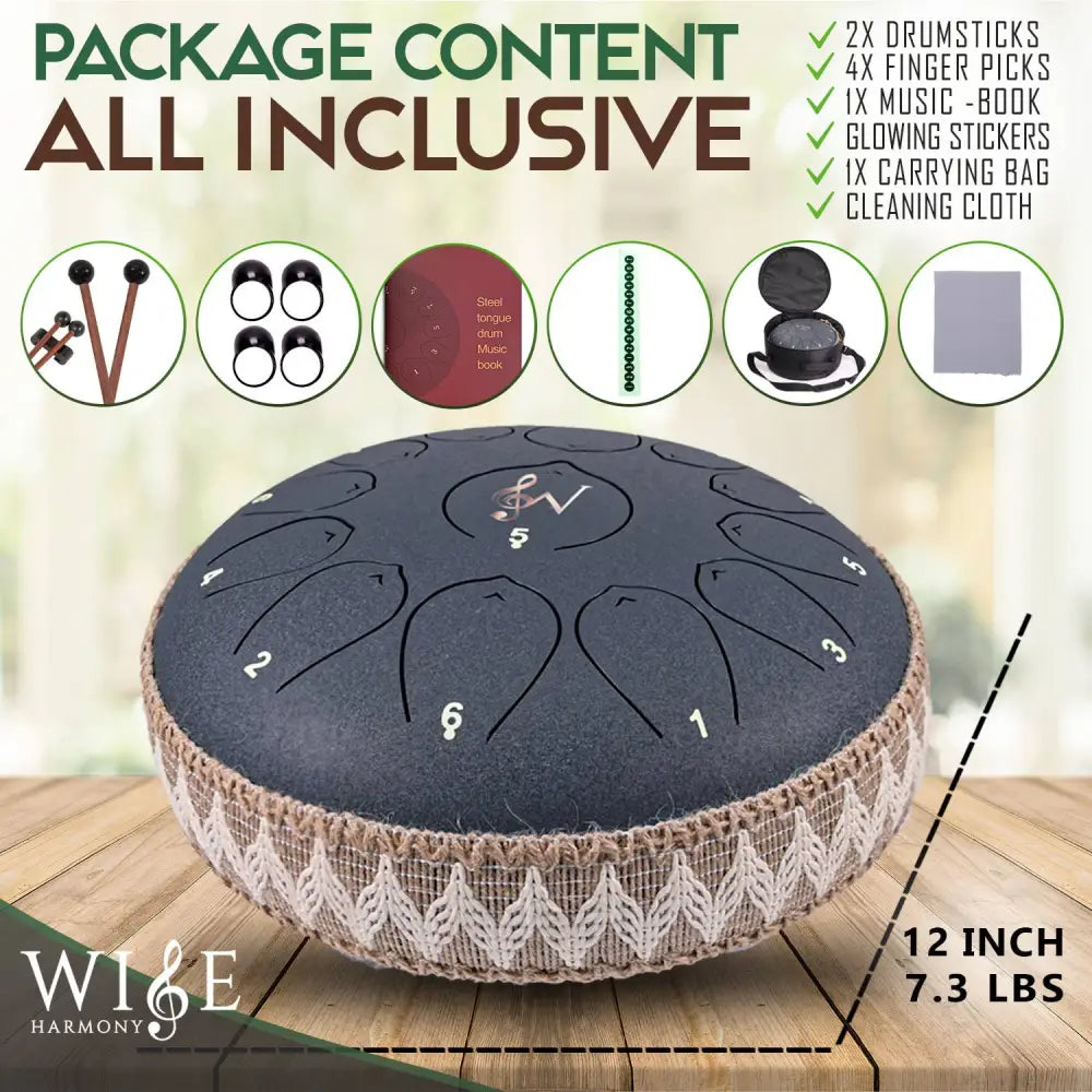 🔴🎶 Wise Harmony Steel Tongue Drum 12-Inch – Balance Creativity and Deep Resonance ✨ - Vibrational and Sound