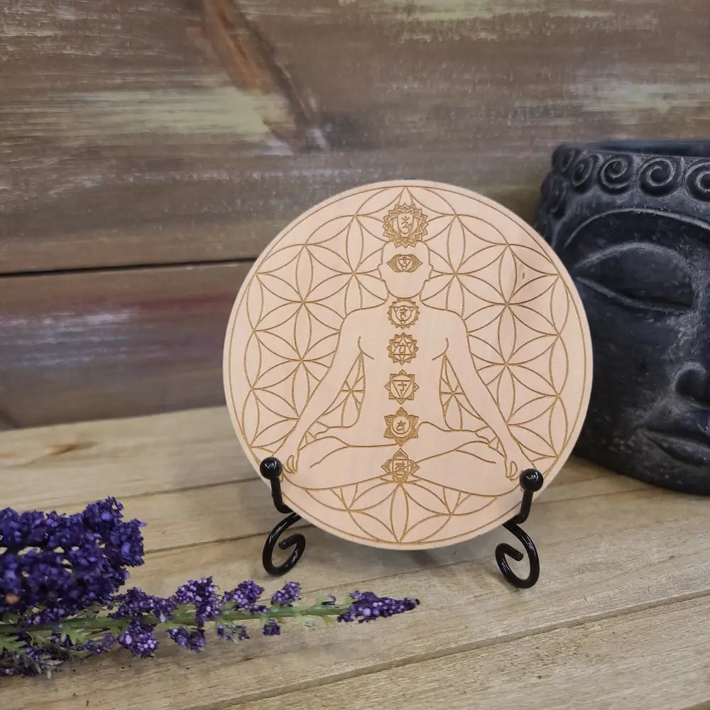 Wood Crystal Grids - Flower of Life Chakra 4’’ - Grid Working