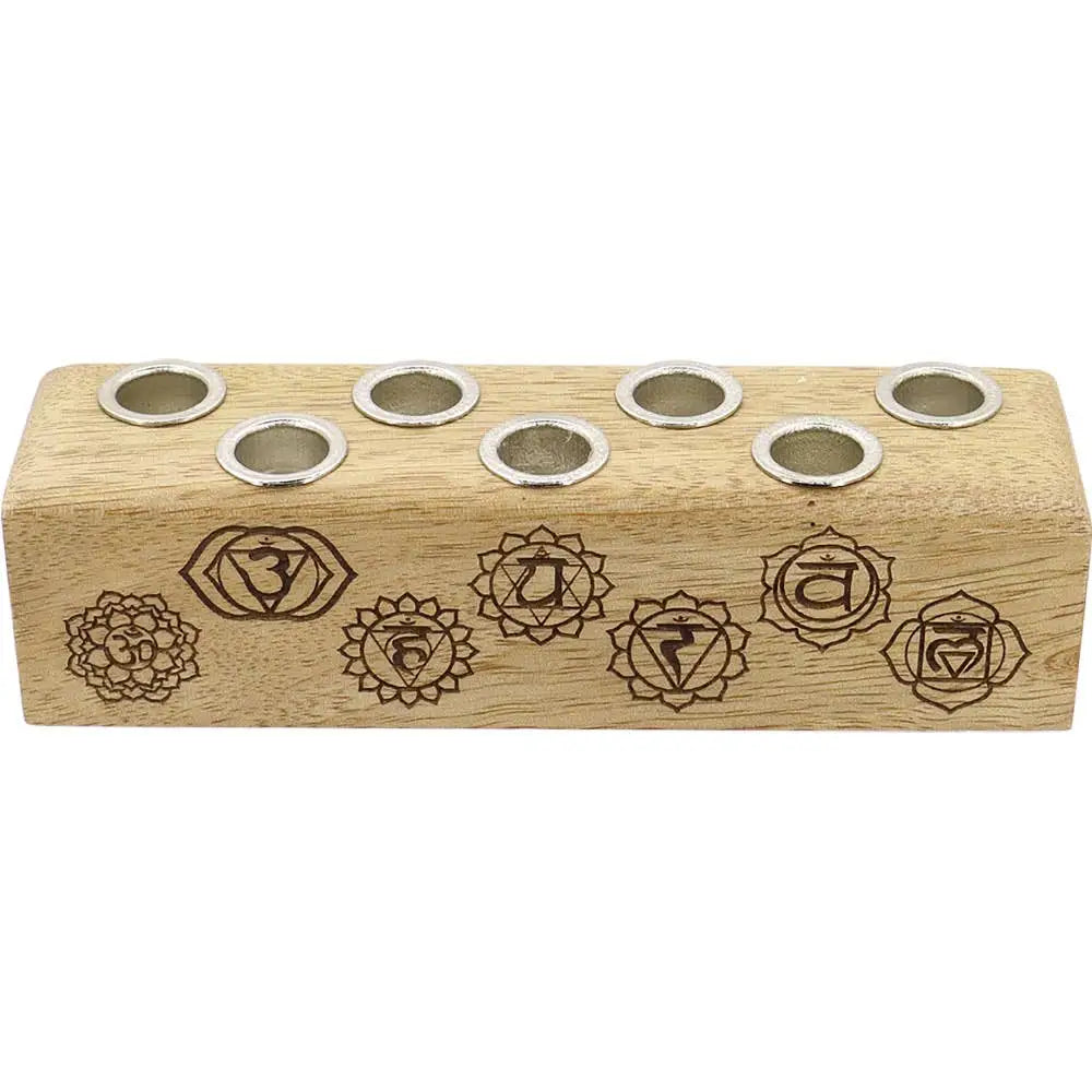 🕯️🌈 Wood Multi Mini Candle Holder – 7 Chakra Balance and Meditation ✨ - Candles & Accessories