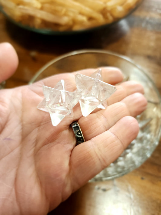🔯✨ 1’’ Merkabah Amethyst & Clear Quartz – Spiritual Protection & Amplified Energy! 💜🌟 - Clear Quartz - Carvings