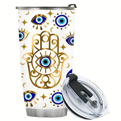 🧿☕ 20oz Stainless Steel Insulated Coffee Mug with Lid – Evil Eye Protection On-the-Go! ✨ - Drinking Vessels