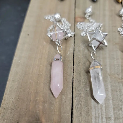3 PIECE MERKABA PENDULUM - ROSE QUARTZ - Pendulums & Mats