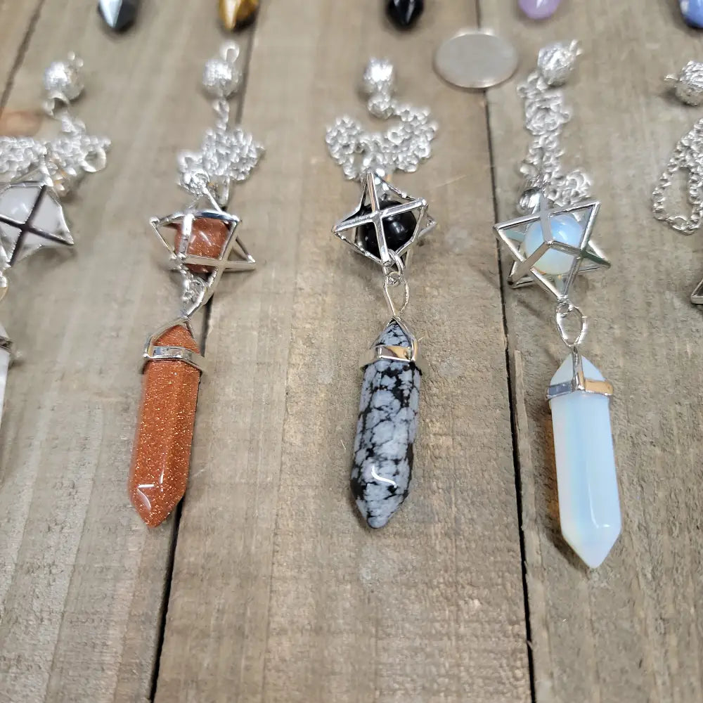 3 PIECE MERKABA PENDULUM - SNOWFLAKE OBSIDIAN - Pendulums & Mats
