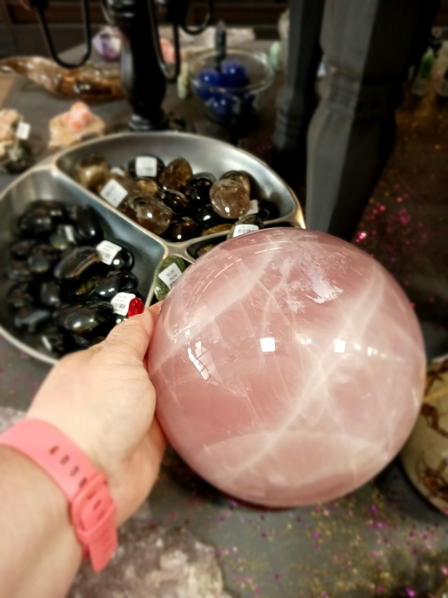 7’’ Huge Gorgeous Rose Quartz Sphere – Heart Chakra Healing Crystal | The Mystical Moons